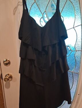 Black Ruffle-Tier One-Piece Swimsuit with V-Neck